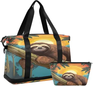 Sleeping Sloth Sports Gym Bag with Waterproof Dry Wet Pocket, Travel Duffel Bag for Women MenWorkout Bag Fits Yoga, Swimming
