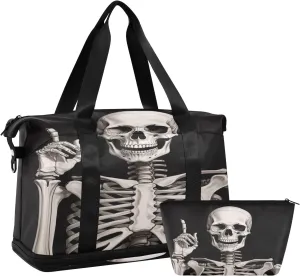 Smiling Skull Sports Gym Bag with Waterproof Dry Wet Pocket, Travel Duffel Bag for Women MenWorkout Bag Fits Yoga, Swimming