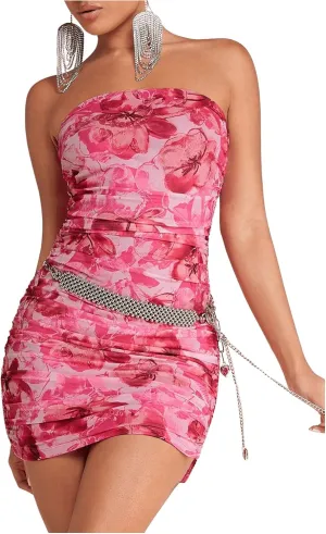 SOLY HUX Women's Floral Tube Dress Summer Strapless Bodycon Mini Dress Party Clubwear