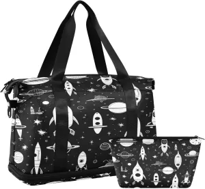Spaceship Sports Gym Bag with Waterproof Dry Wet Pocket, Travel Duffel Bag for Women MenWorkout Bag Fits Yoga, Swimming