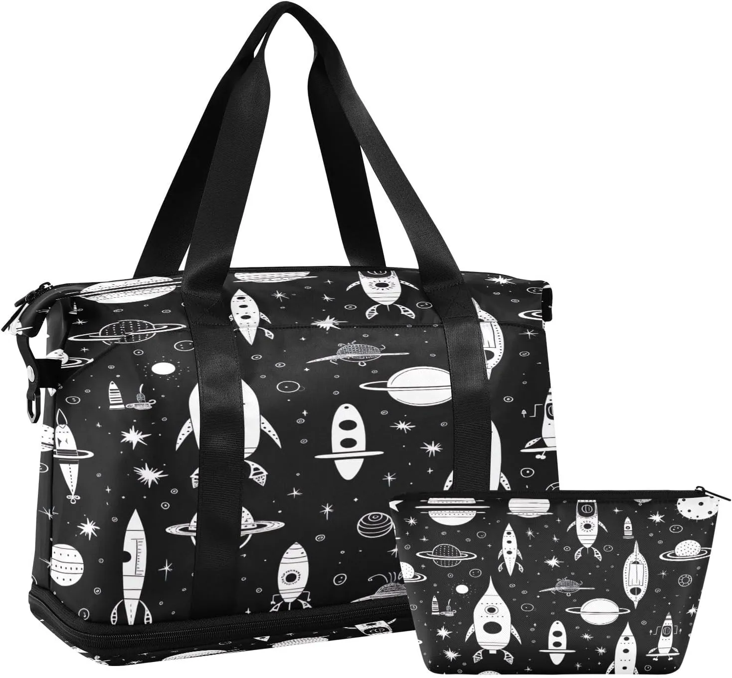 Spaceship Sports Gym Bag with Waterproof Dry Wet Pocket, Travel Duffel Bag for Women MenWorkout Bag Fits Yoga, Swimming