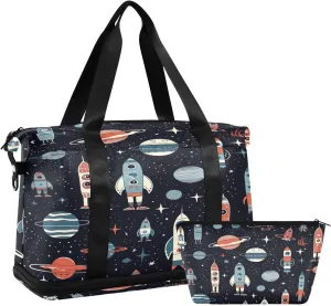 Spaceship2 Sports Gym Bag with Waterproof Dry Wet Pocket, Travel Duffel Bag for Women MenWorkout Bag Fits Yoga, Swimming