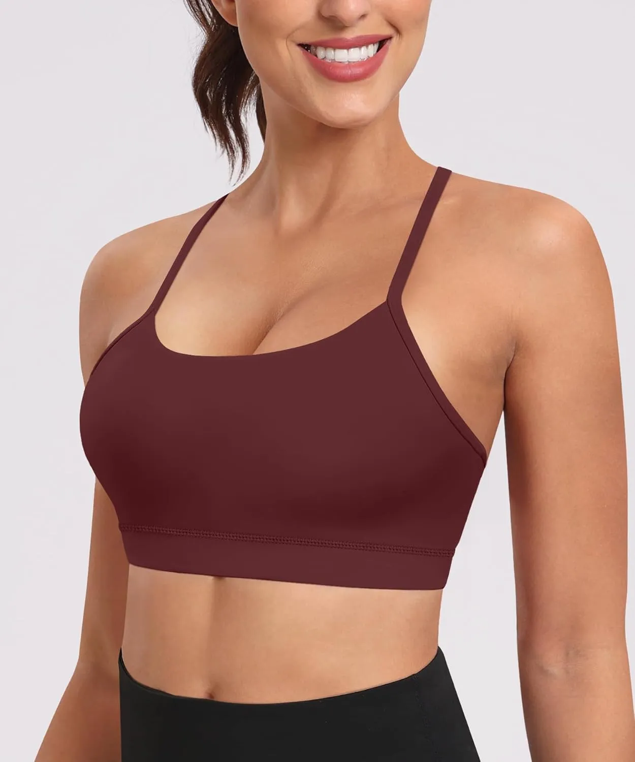 Spaghetti Strap Padded Sports Bras for Women - Y Back Yoga Workout Tops (3 Pack)