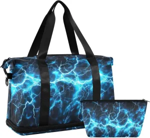 Spark Texture Blue Sports Gym Bag with Waterproof Dry Wet Pocket, Travel Duffel Bag for Women MenWorkout Bag Fits Yoga, Swimming