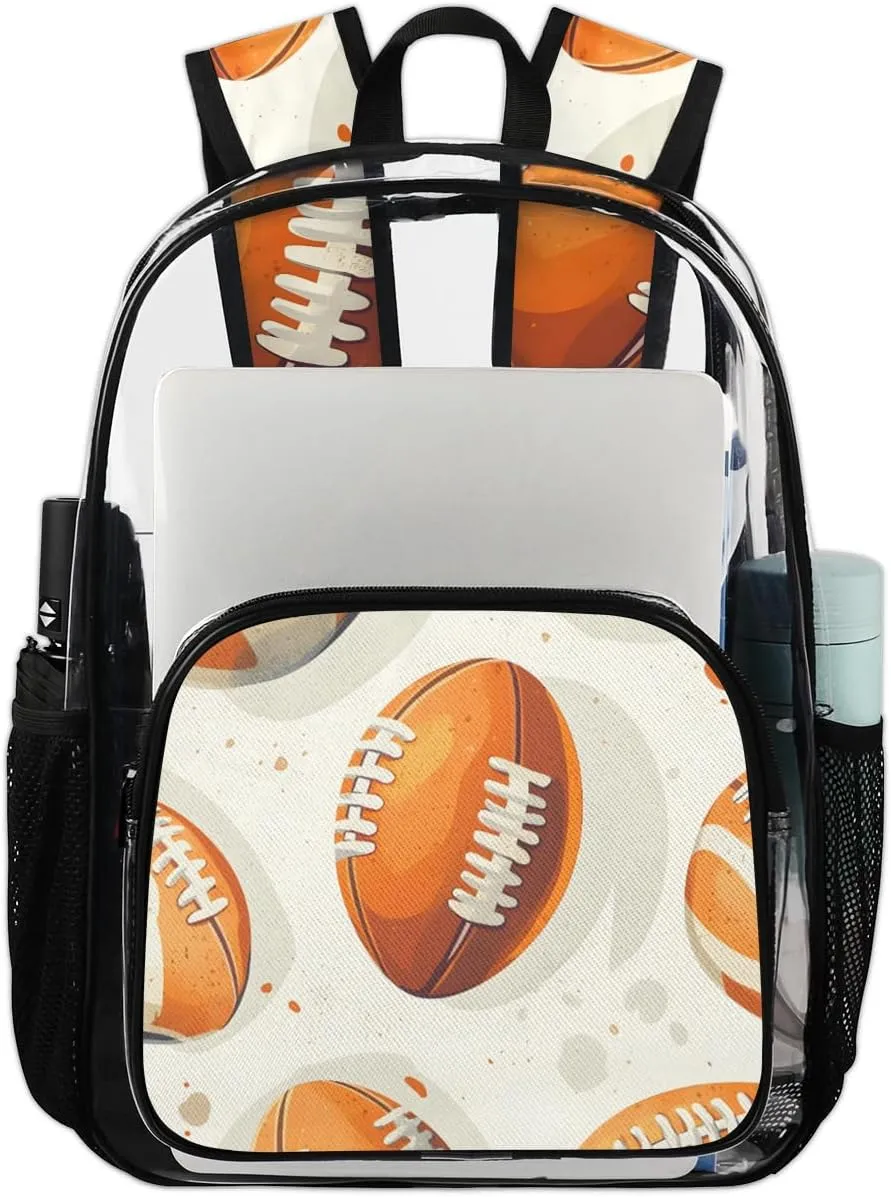 Sport Rugby Heavy Duty Clear Backpack American Football Large See Through Backpacks PVC Transparent Backpack Clear Bag for Women Men Security Stadium Work Travel Events Concert
