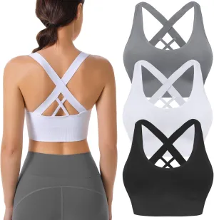Sports Bras for Women High Impact Cross Back Strappy Bras Cropped Padded Seamless Workout Yoga Bras Set