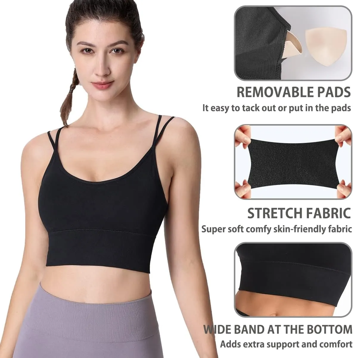 Sports Bras for Women High Impact Cross Back Strappy Bras Cropped Padded Seamless Workout Yoga Bras Set