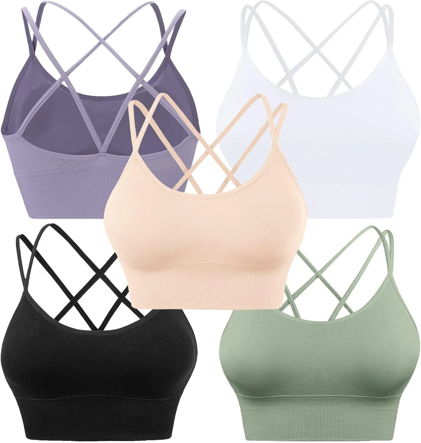 Sports Bras for Women High Impact Cross Back Strappy Bras Cropped Padded Seamless Workout Yoga Bras Set