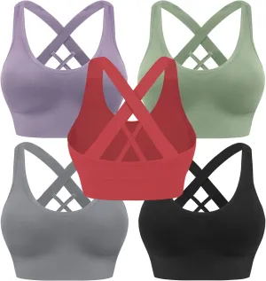 Sports Bras for Women High Impact Cross Back Strappy Bras Cropped Padded Seamless Workout Yoga Bras Set