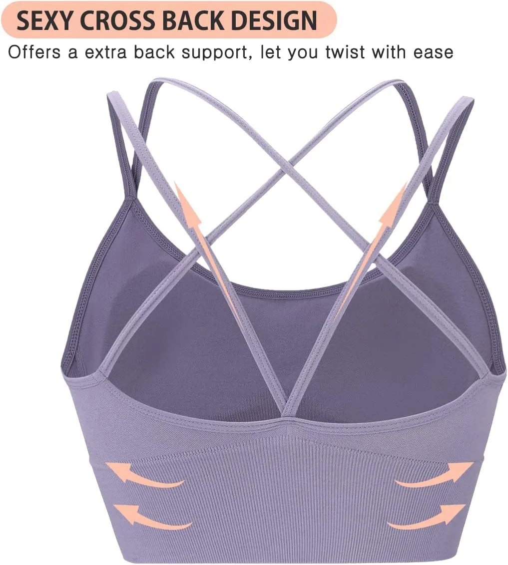 Sports Bras for Women High Impact Cross Back Strappy Bras Cropped Padded Seamless Workout Yoga Bras Set
