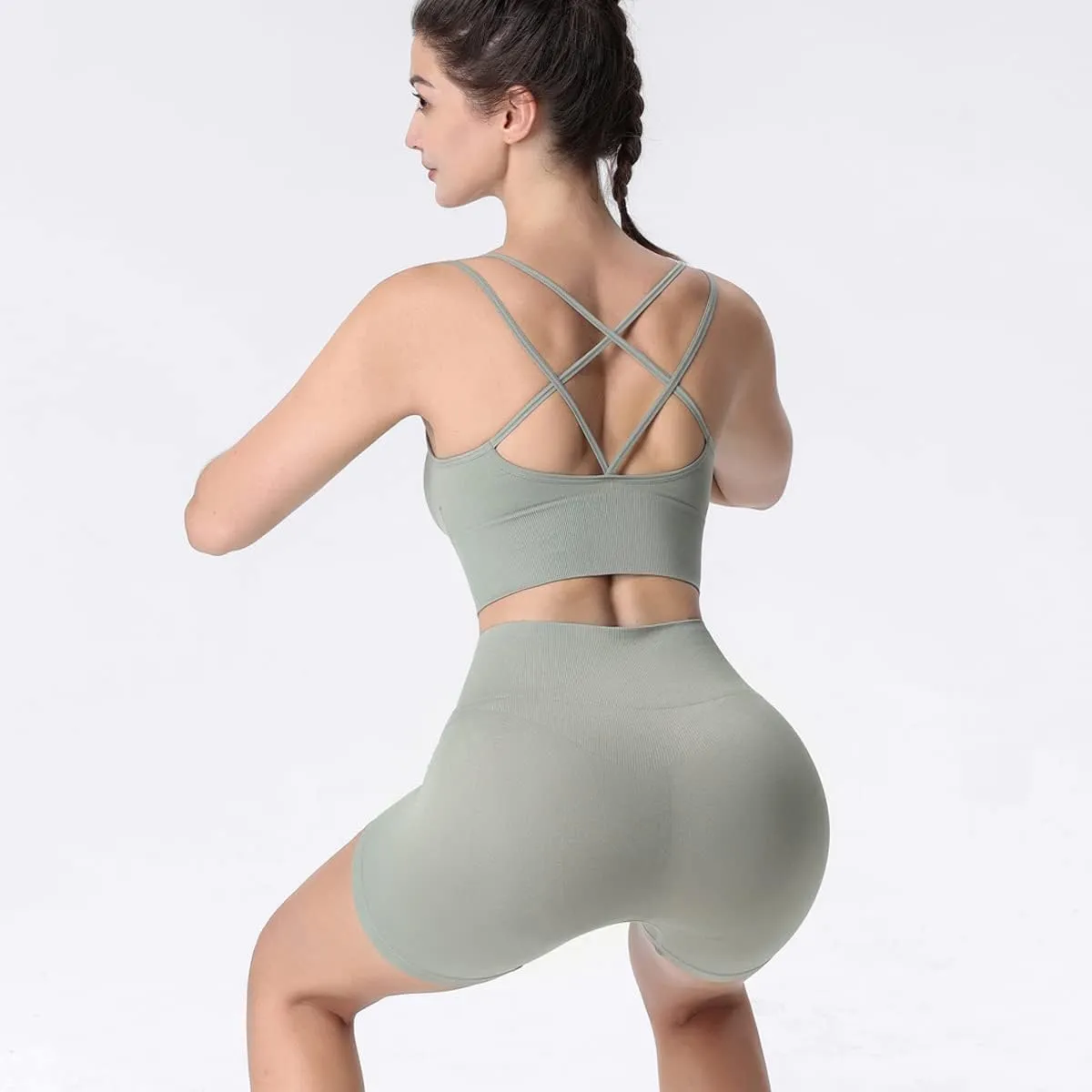 Sports Bras for Women High Impact Cross Back Strappy Bras Cropped Padded Seamless Workout Yoga Bras Set