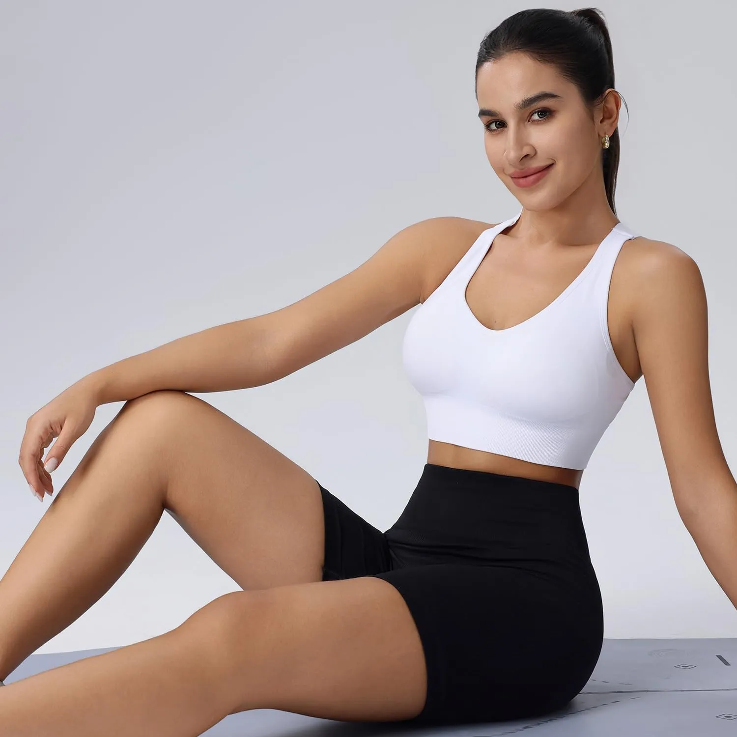Sports Bras for Women High Impact Cross Back Strappy Bras Cropped Padded Seamless Workout Yoga Bras Set