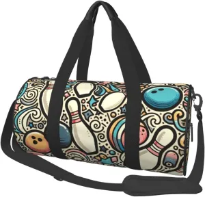 Sports Duffel Bag Bowling-Doodles Foldable Travel Tote Bag Weekender Sleepover Carry On Bag