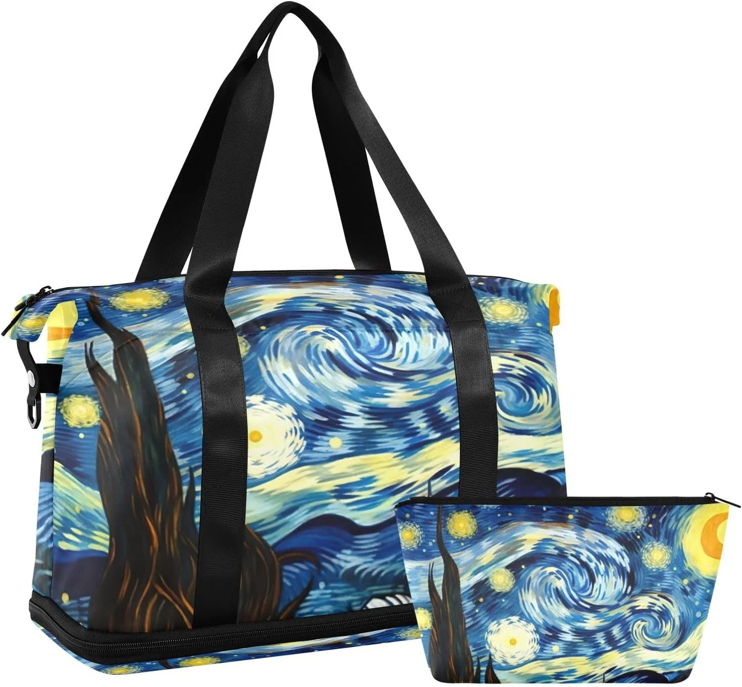 Starry Night Van Gogh Sports Gym Bag with Waterproof Dry Wet Pocket, Travel Duffel Bag for Women MenWorkout Bag Fits Yoga, Swimming