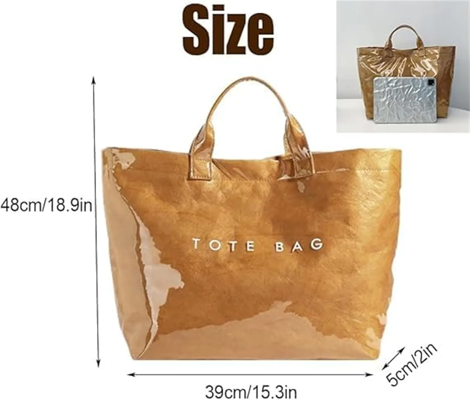 Stellaya Womens Letters Print Tote Bag, Stellaya Tote Bag PVC Kraft Paper Letters Print Handbag for Women