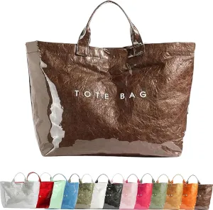 Stellaya Womens Letters Print Tote Bag, Stellaya Tote Bag PVC Kraft Paper Letters Print Handbag for Women