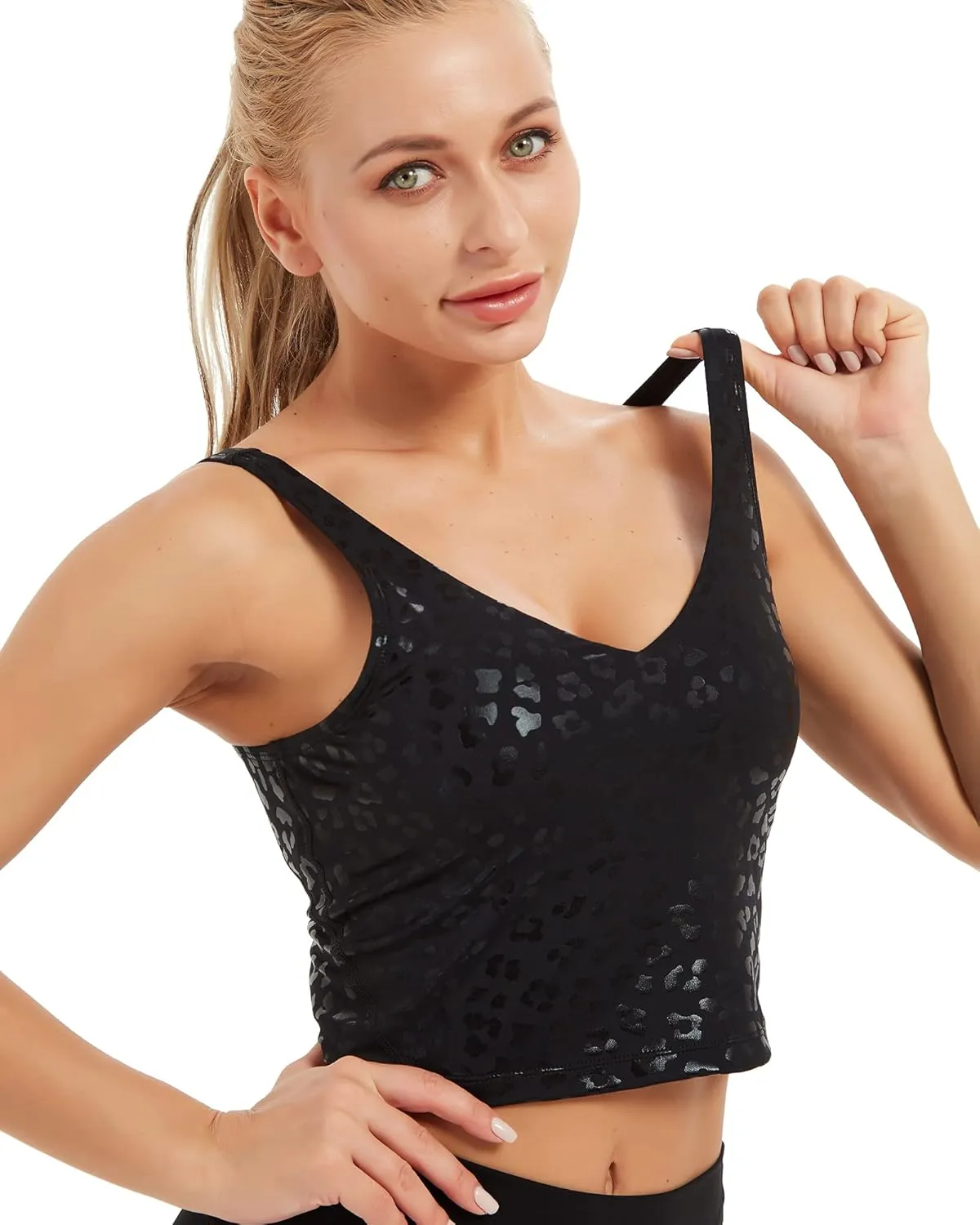 Stelle Longline Sports Bra for Women Wirefree Padded Yoga Bras Tank Tops Fitness Workout Running Top