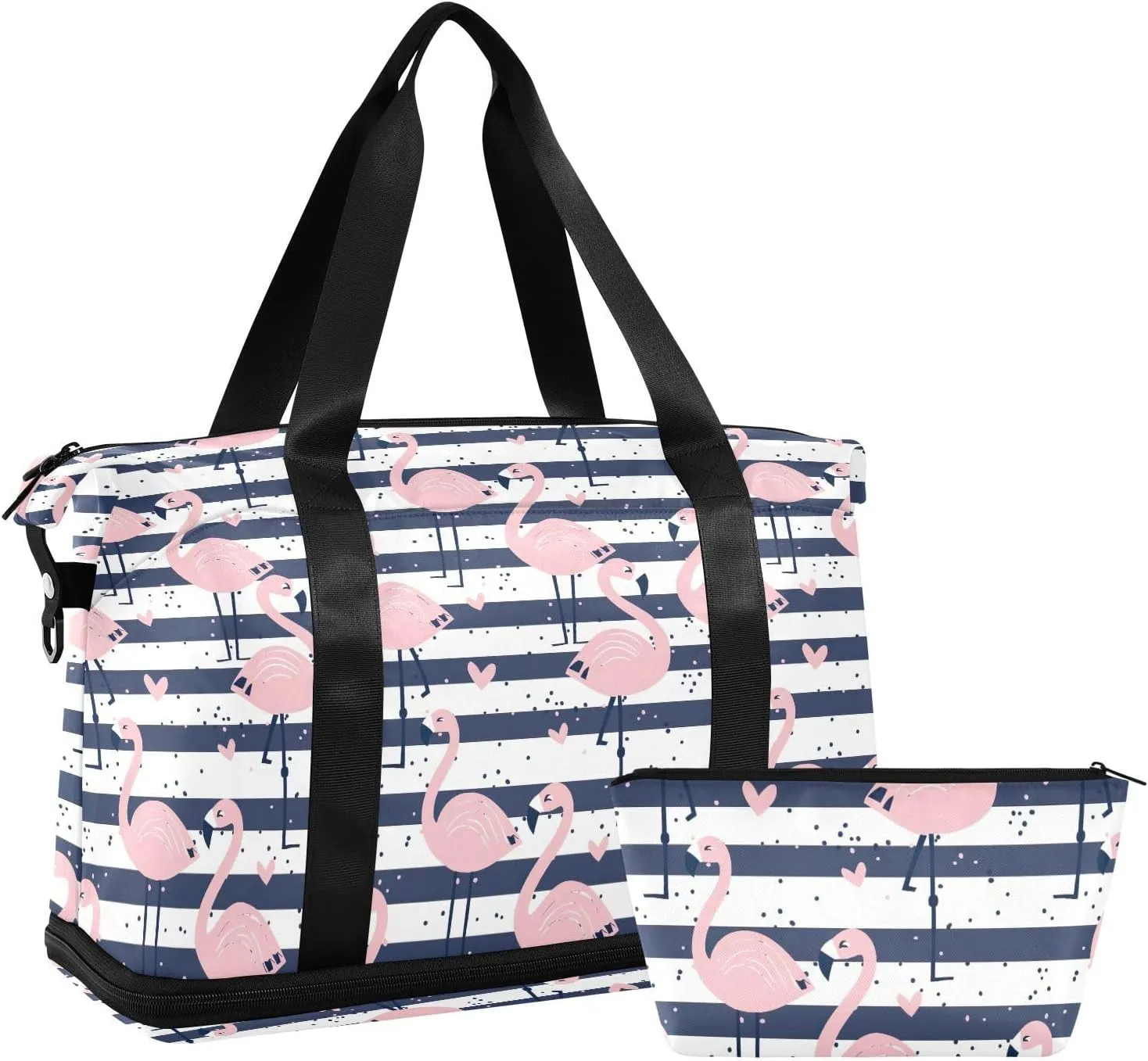 Stripe Flamingo Sports Gym Bag with Waterproof Dry Wet Pocket, Travel Duffel Bag for Women MenWorkout Bag Fits Yoga, Swimming