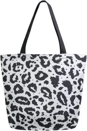 Stylish Extra Large Shoulder Grocery Tote Bag, Dark Leopard Animal Skin Pattern Canvas Daily Handle Bag for Gym Yoga Weekender Beach Travel Picnic Kitchen Reusable Market Shopping