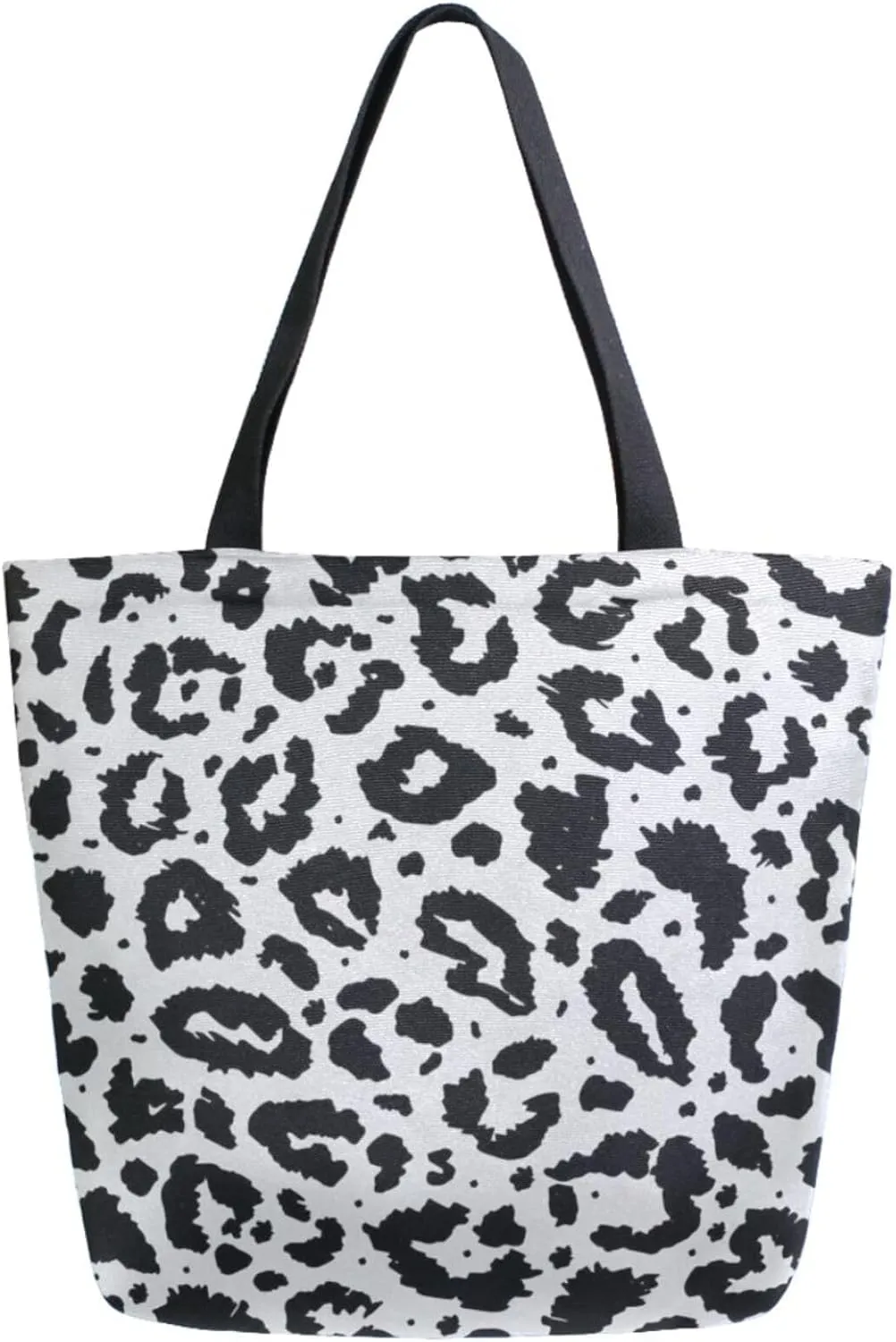 Stylish Extra Large Shoulder Grocery Tote Bag, Dark Leopard Animal Skin Pattern Canvas Daily Handle Bag for Gym Yoga Weekender Beach Travel Picnic Kitchen Reusable Market Shopping