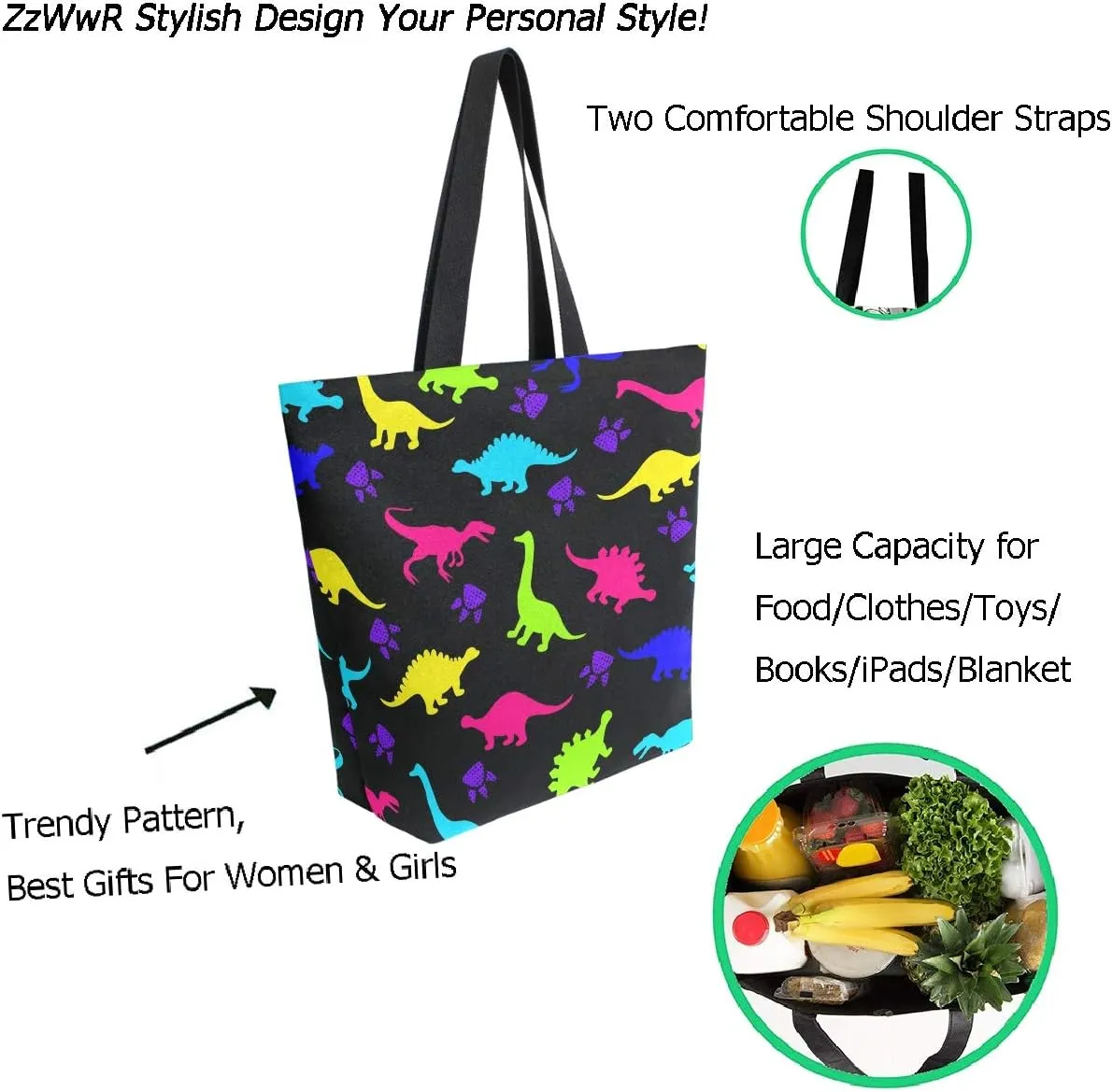 Stylish Print Extra Large Shoulder Tote Bag for Beach Travel Weekender Gym Grocery Shopping