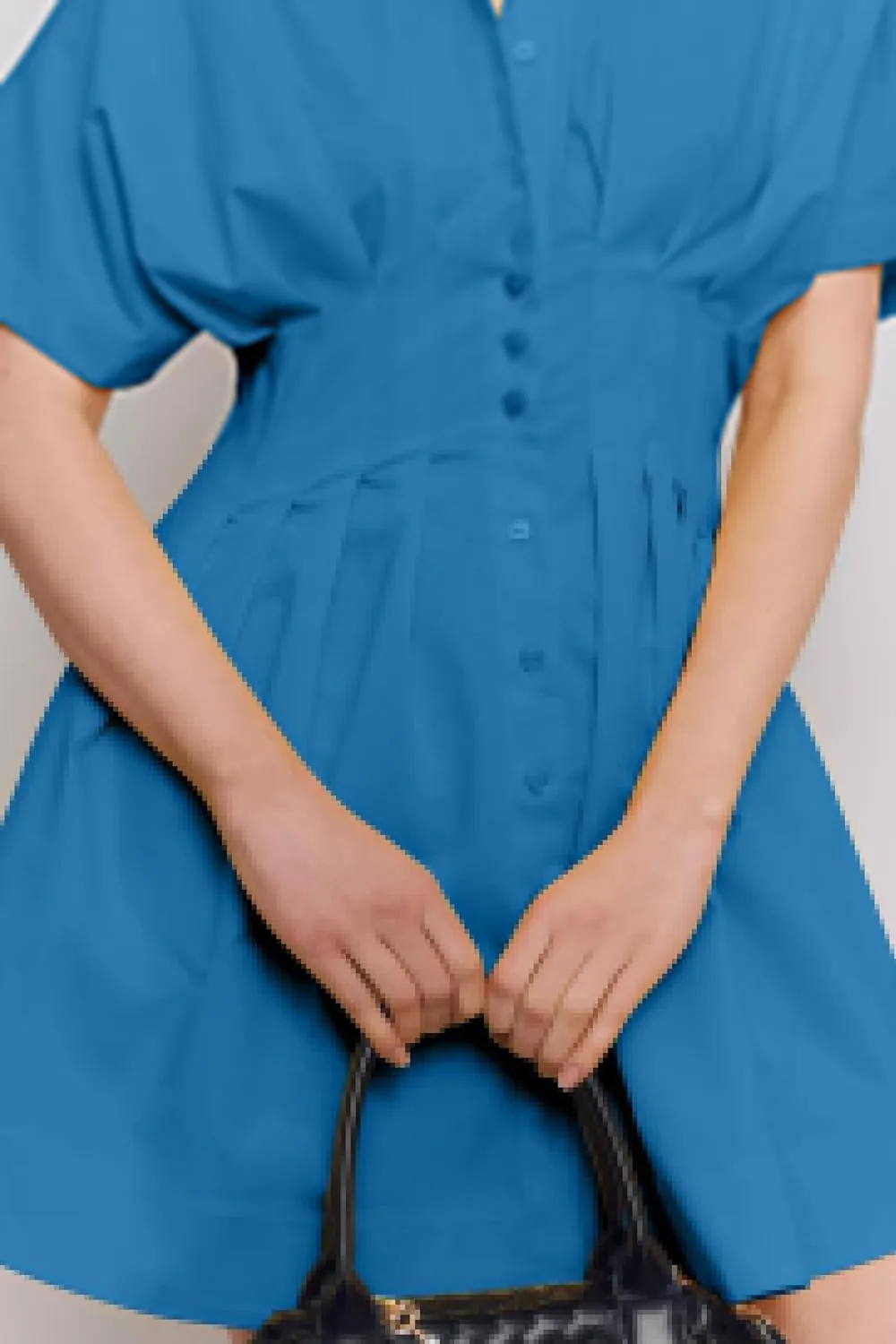 Summer Button Down Shirt Dress for Women Short Sleeve Pleated Mini Dresses Casual A Line Flowy Corset Short Dress
