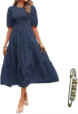 Summer Dresses for Women 2025 Puff Sleeve Maxi Dress Wedding Guest Dress Floral Lace Dress