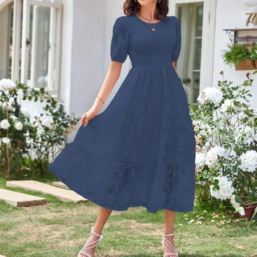 Summer Dresses for Women 2025 Puff Sleeve Maxi Dress Wedding Guest Dress Floral Lace Dress