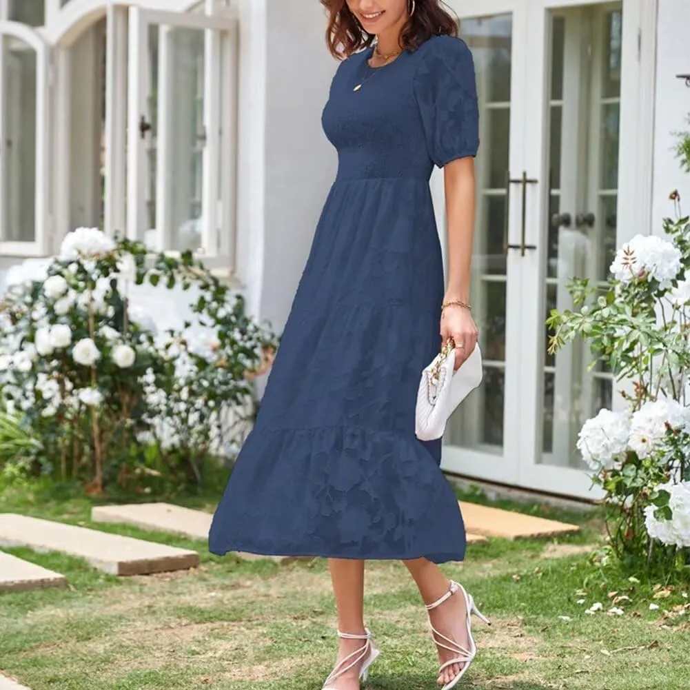 Summer Dresses for Women 2025 Puff Sleeve Maxi Dress Wedding Guest Dress Floral Lace Dress