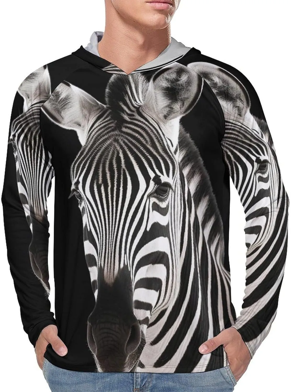 Sun Protection Shirt Long Sleeve Hoodie Zebra Lightweight Rash Guard Quick Dry Sun Shirt for Outdoor