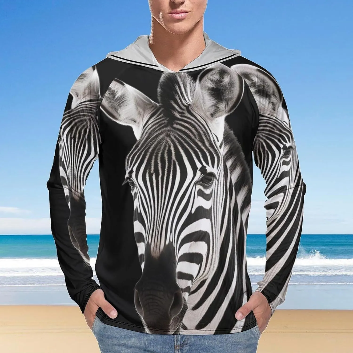Sun Protection Shirt Long Sleeve Hoodie Zebra Lightweight Rash Guard Quick Dry Sun Shirt for Outdoor
