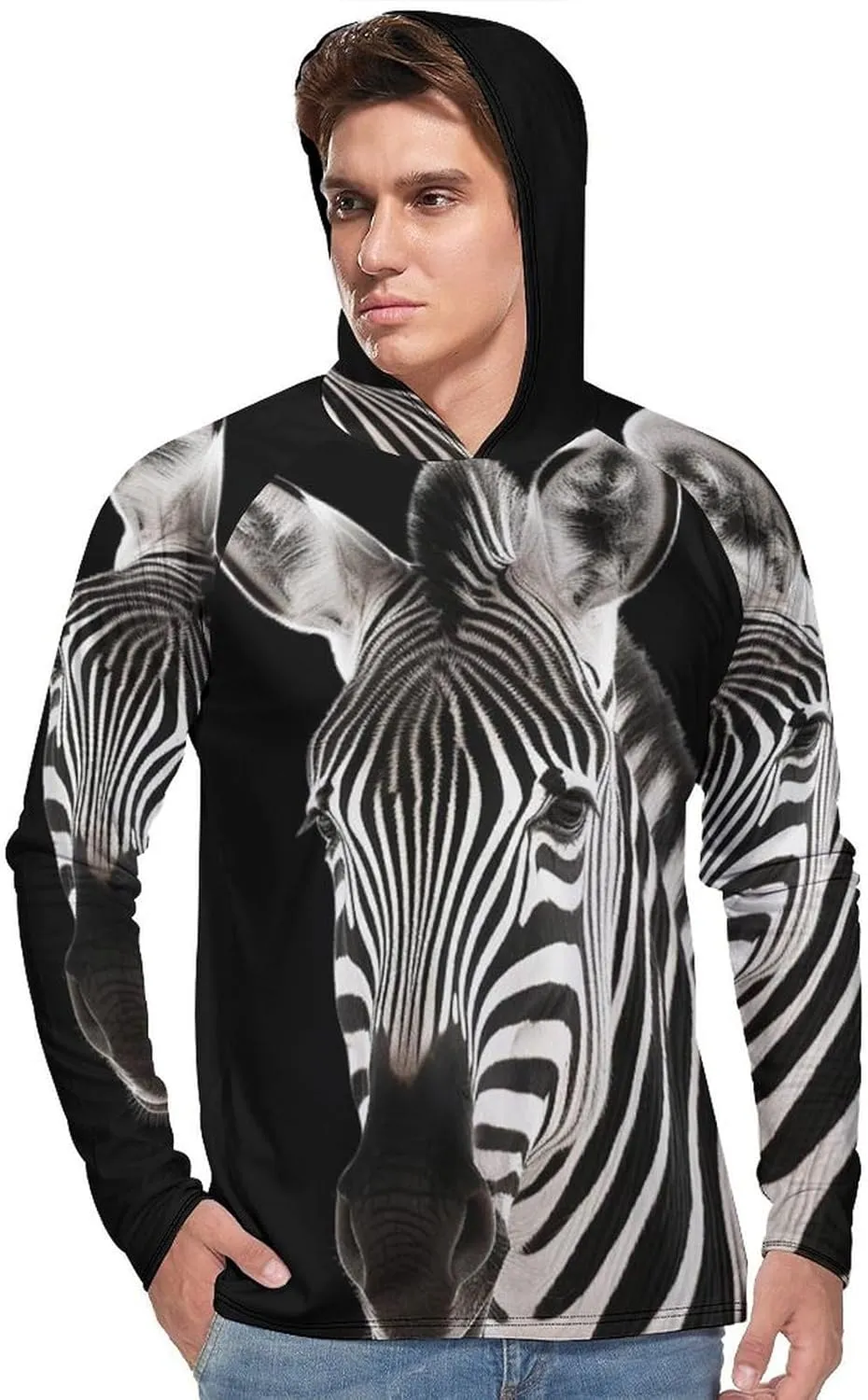 Sun Protection Shirt Long Sleeve Hoodie Zebra Lightweight Rash Guard Quick Dry Sun Shirt for Outdoor