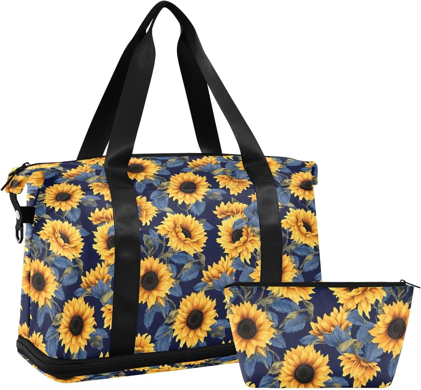 Sunflower Blue Leaves Sports Gym Bag with Waterproof Dry Wet Pocket, Travel Duffel Bag for Women MenWorkout Bag Fits Yoga, Swimming