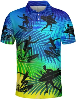 Surfboard Polo Shirts for Men - Ocean Lover Stylish Mens Goft Shirt Casual Short Sleeve Button Down Outfit Set 19