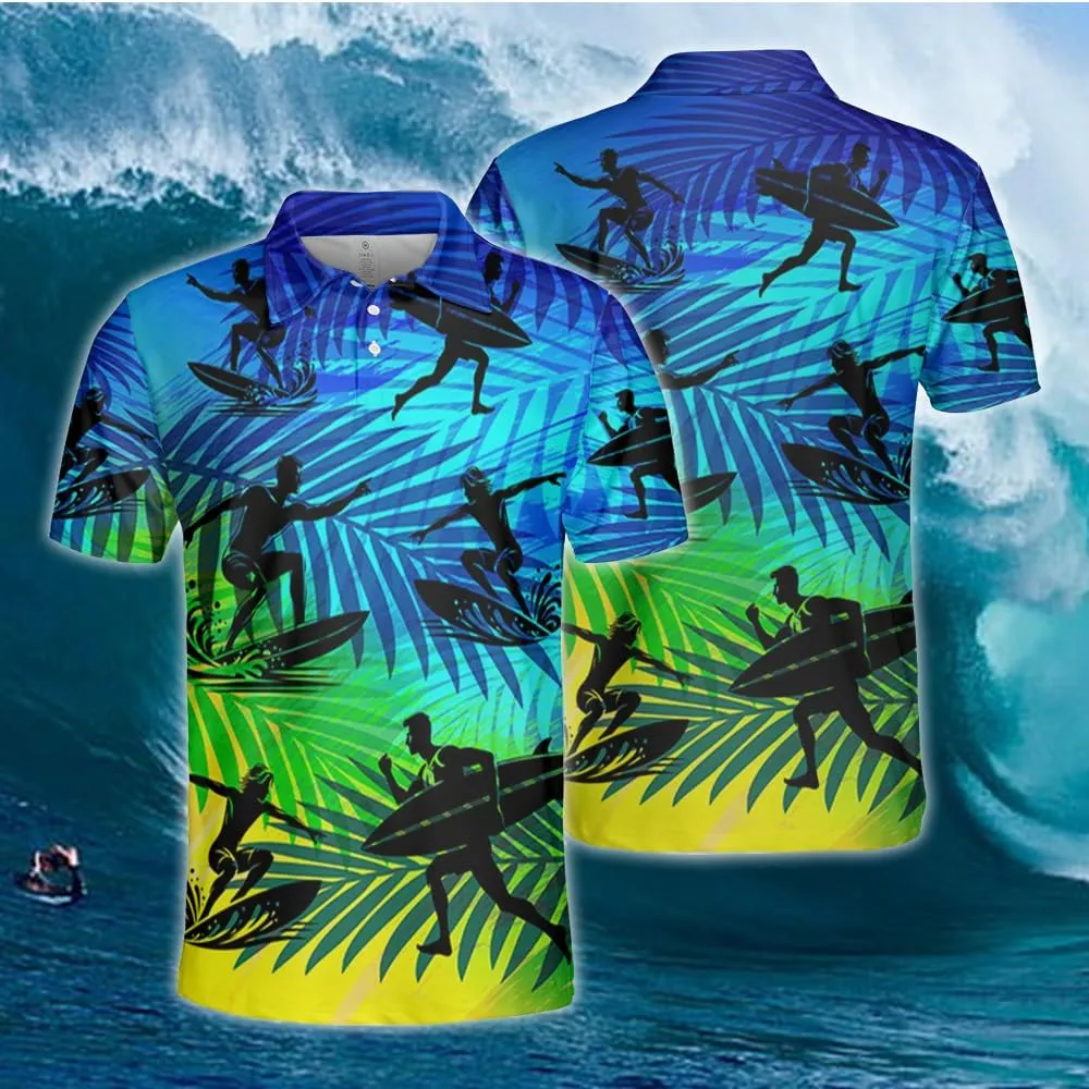 Surfboard Polo Shirts for Men - Ocean Lover Stylish Mens Goft Shirt Casual Short Sleeve Button Down Outfit Set 19