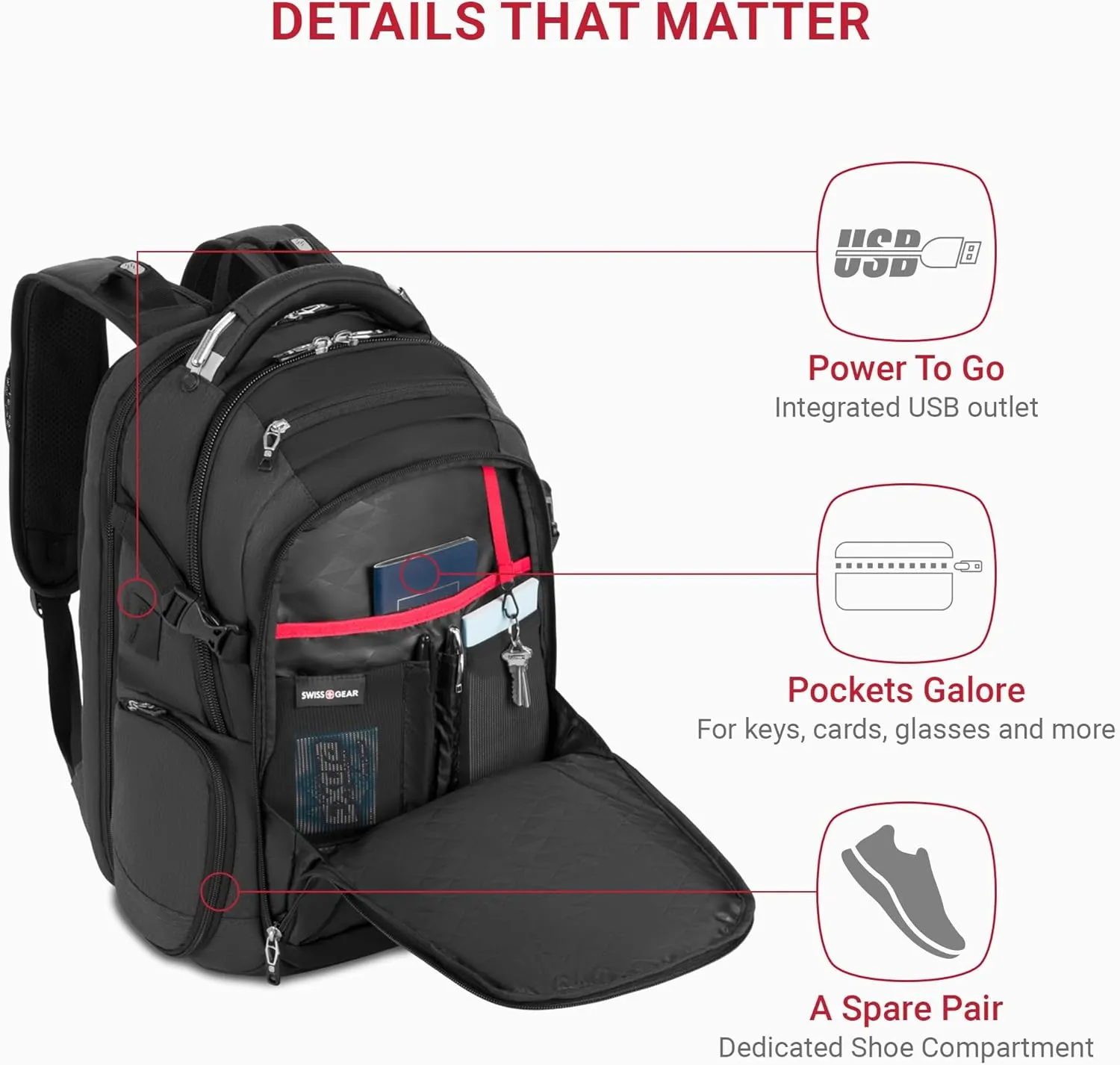 SwissGear Travel Tech Elite Laptop Backpack  Fits Laptops up to 16  ScanSmart TSA-Friendly Backpack with USB Port, Shoe Compartment & Organizer Pockets  Heather Grey