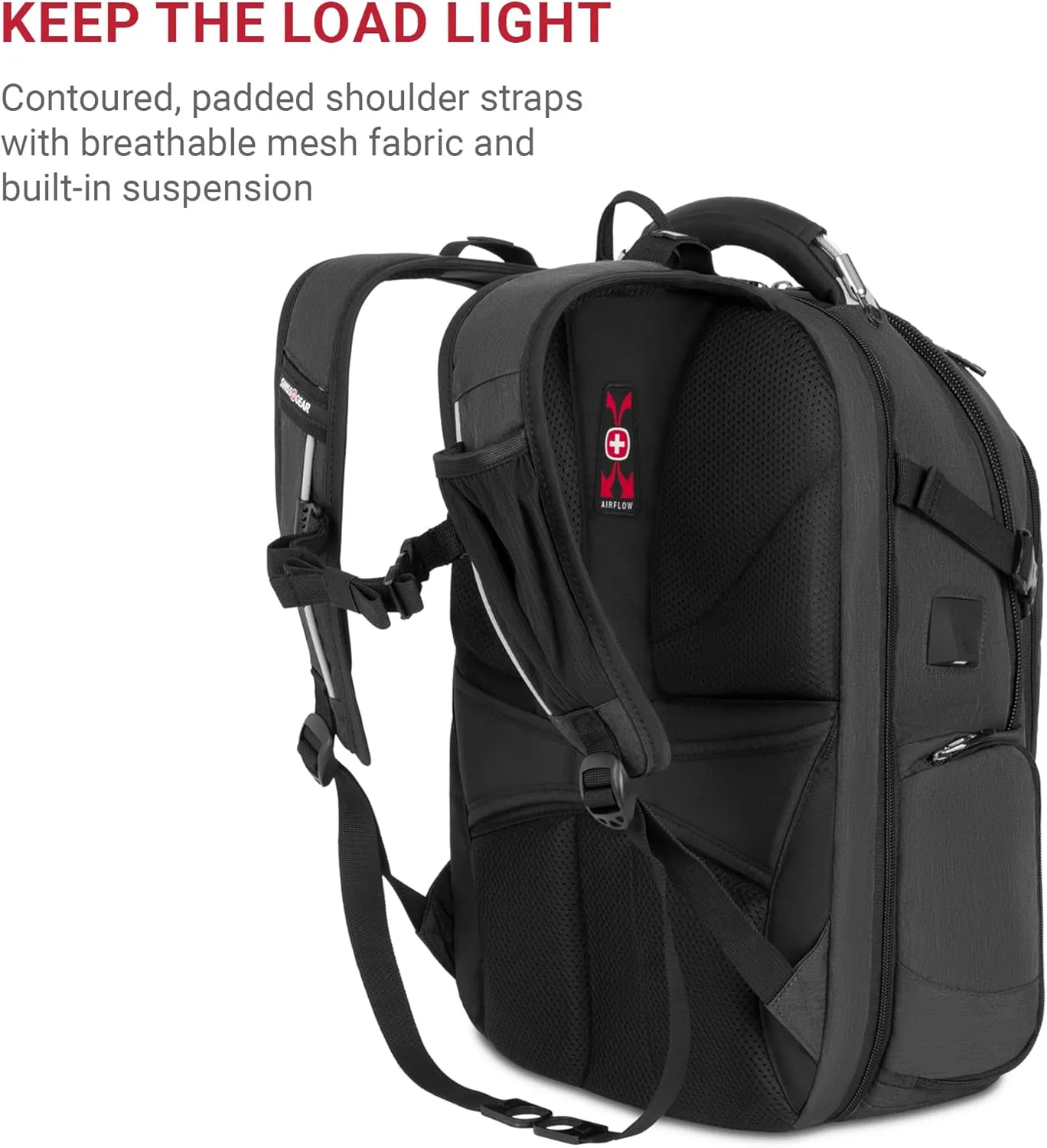 SwissGear Travel Tech Elite Laptop Backpack  Fits Laptops up to 16  ScanSmart TSA-Friendly Backpack with USB Port, Shoe Compartment & Organizer Pockets  Heather Grey