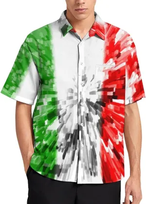 TAIZIYEAH Flag of Italy Shirts for Men Short Sleeve Beach Shirt Casual Button Down Shirts Tops Quick Dry with Designs 4XL