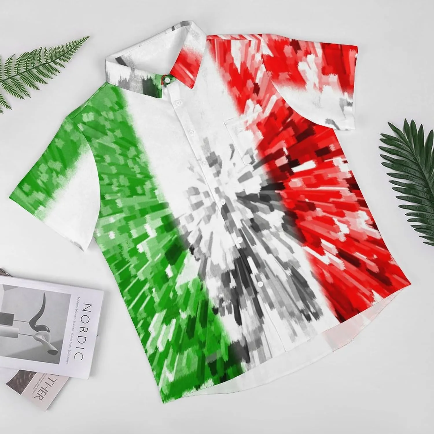 TAIZIYEAH Flag of Italy Shirts for Men Short Sleeve Beach Shirt Casual Button Down Shirts Tops Quick Dry with Designs 4XL