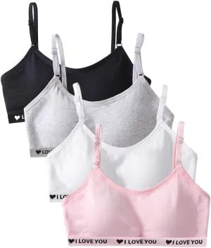 Teens Girls Bras Cotton Wireless Camisole Stretch with Fixed Pads Breathable Training Bralette for 10-18 Years