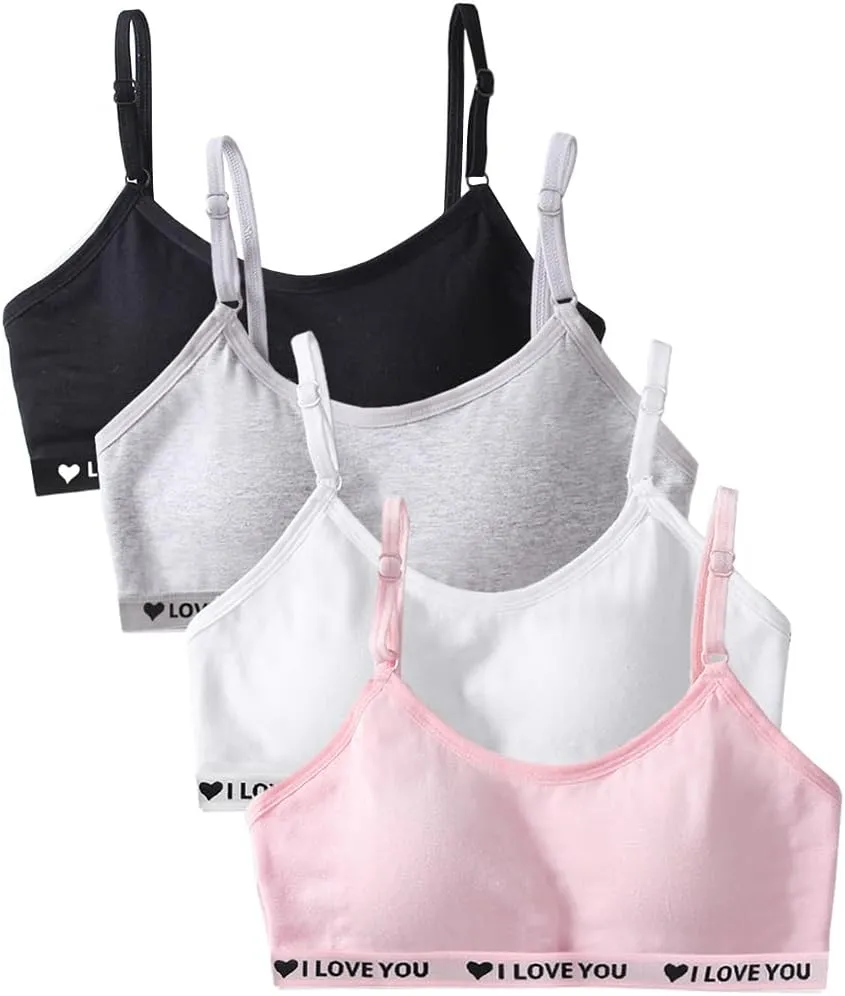 Teens Girls Bras Cotton Wireless Camisole Stretch with Fixed Pads Breathable Training Bralette for 10-18 Years