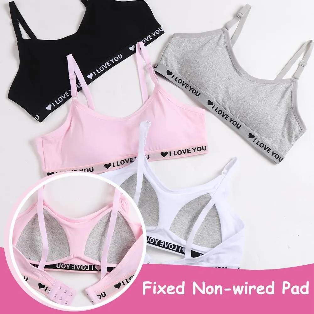 Teens Girls Bras Cotton Wireless Camisole Stretch with Fixed Pads Breathable Training Bralette for 10-18 Years