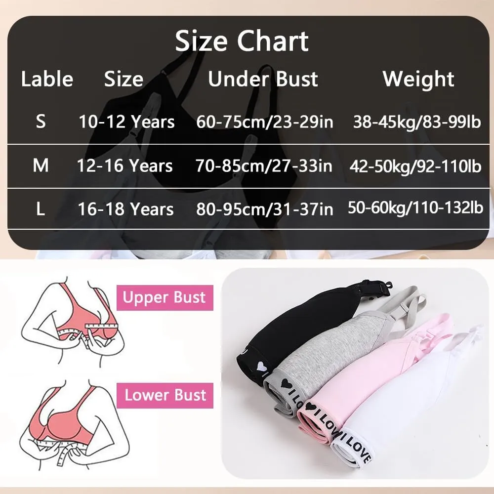 Teens Girls Bras Cotton Wireless Camisole Stretch with Fixed Pads Breathable Training Bralette for 10-18 Years