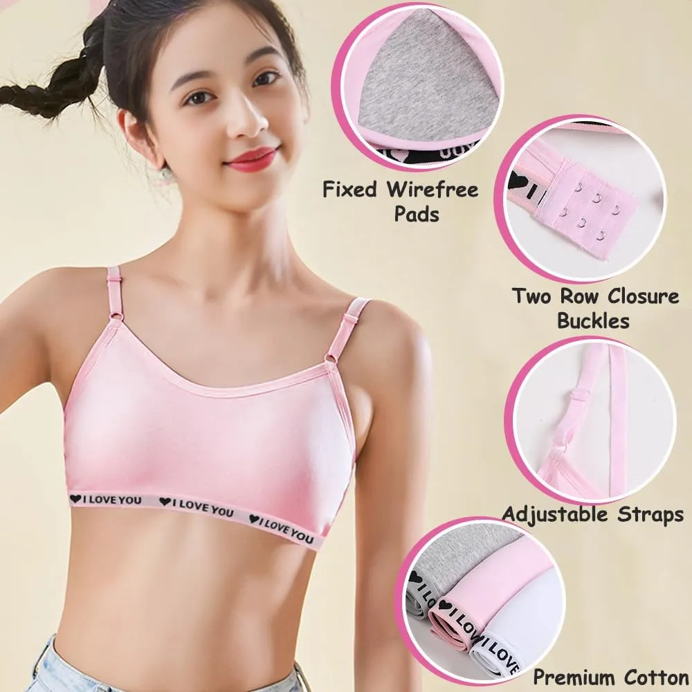 Teens Girls Bras Cotton Wireless Camisole Stretch with Fixed Pads Breathable Training Bralette for 10-18 Years