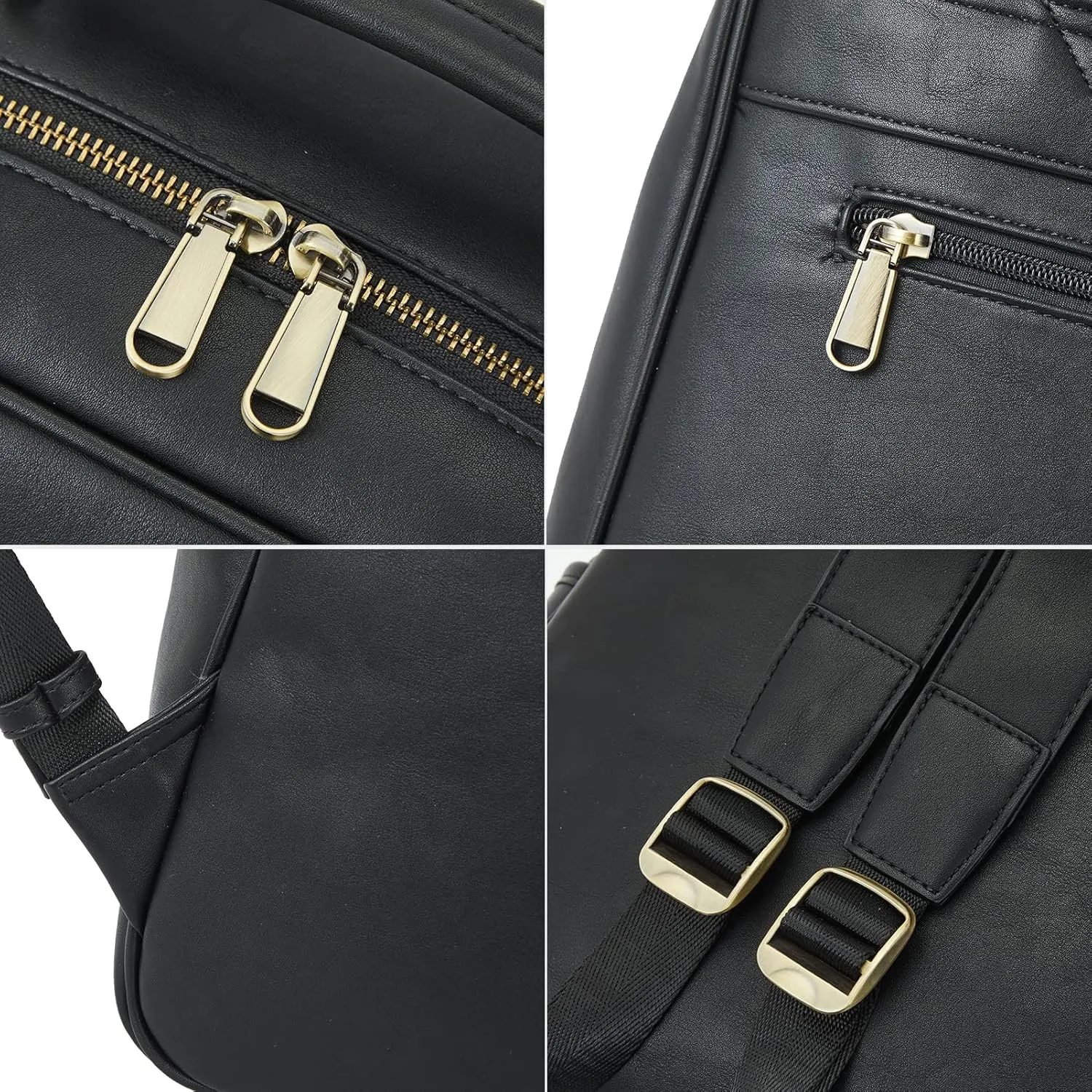 Telena Leather Laptop Backpack for Women College Casual 15.6 inch Work Computer Bag Black