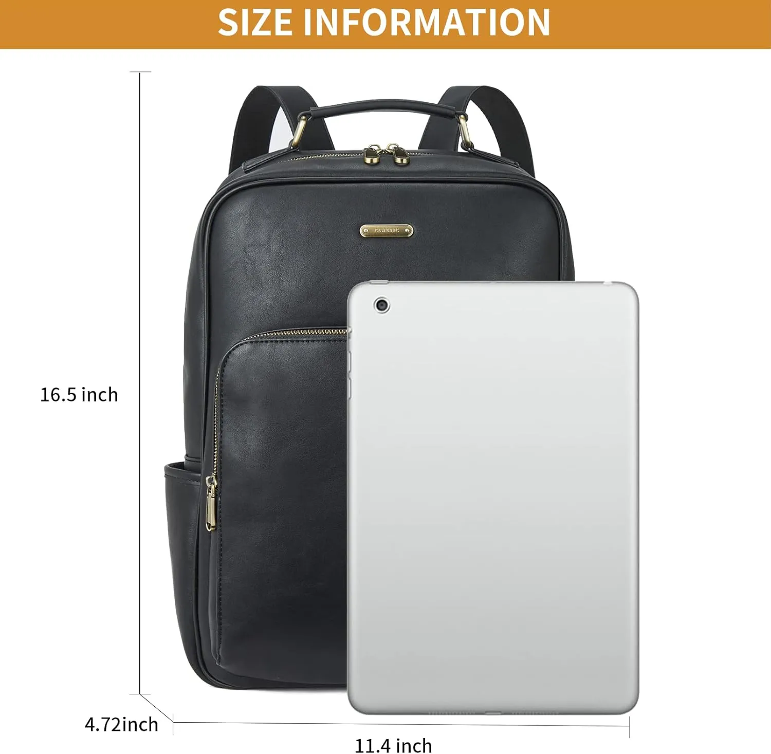 Telena Leather Laptop Backpack for Women College Casual 15.6 inch Work Computer Bag Black