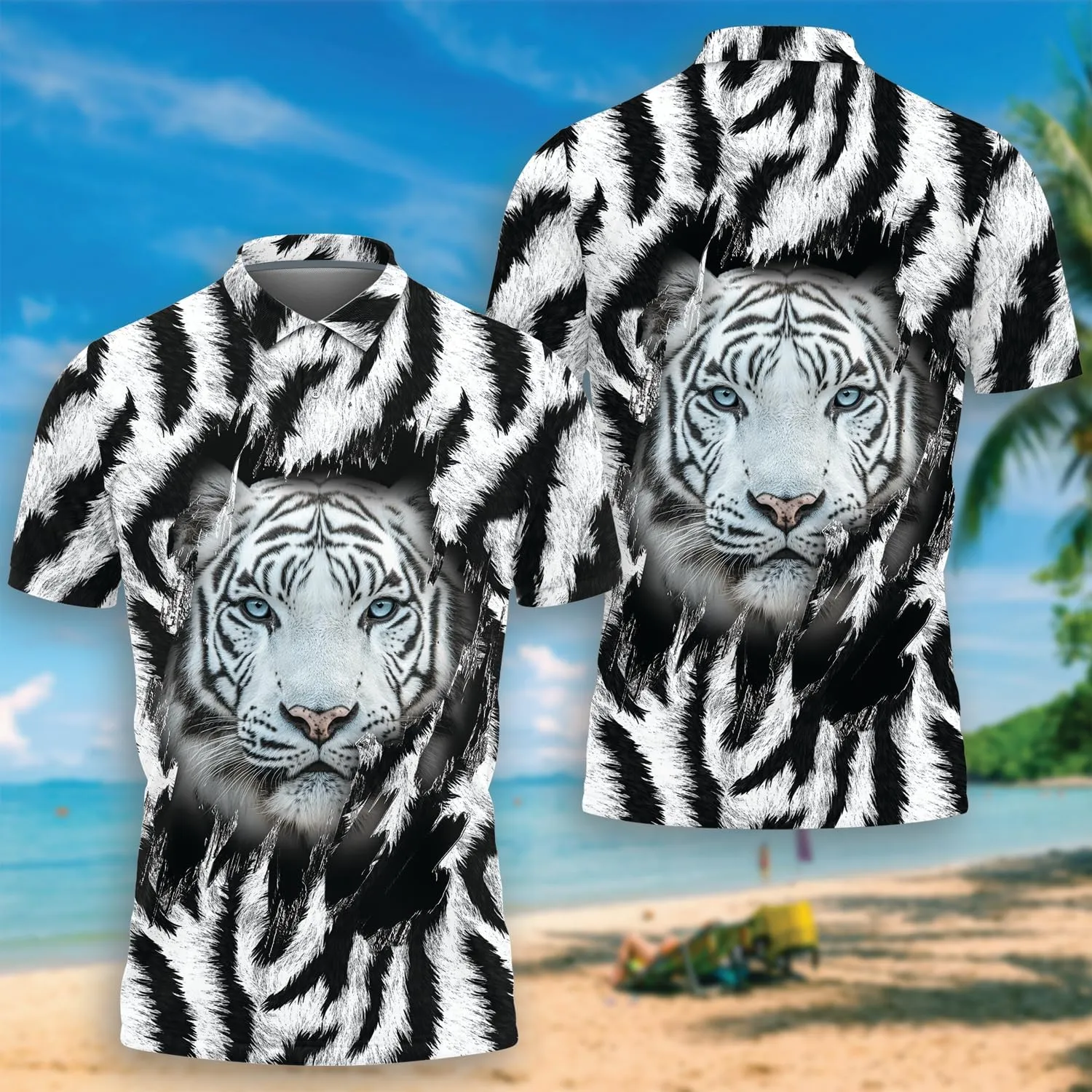 Tigre Polo Shirts for Men - Tigre Lover Stylish Mens Goft Shirt Casual Short Sleeve Button Down Outfit Set 41