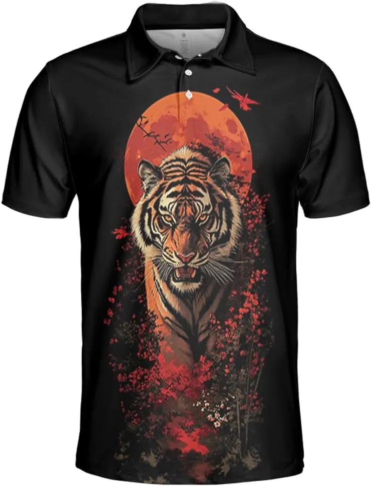 Tigre Polo Shirts for Men - Tigre Lover Stylish Mens Goft Shirt Casual Short Sleeve Button Down Outfit Set 52