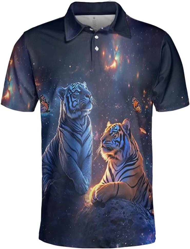 Tigre Polo Shirts for Men - Tigre Lover Stylish Mens Goft Shirt Casual Short Sleeve Button Down Outfit Set 52