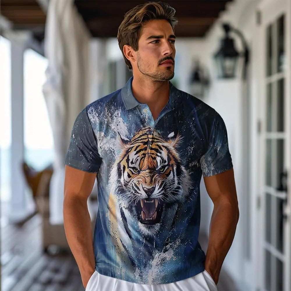Tigre Polo Shirts for Men - Tigre Lover Stylish Mens Goft Shirt Casual Short Sleeve Button Down Outfit Set 52